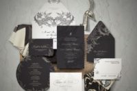08 a black and white wedding invitation suite with calligraphy and refined prints for a chic look