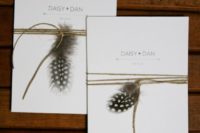 08 a wedding invitation suite with twine and feathers is ideal for a boho wedding