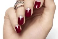 10 bloody red half moon nails are a chic idea for a fall bride and such manicure can last long thanks to half moons