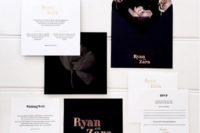 12 a modern dark floral invitation suite in black and white, with copper touches and a strong wow effect