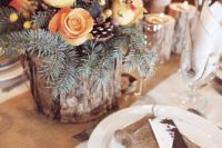 wood slices used as wedding centerpieces