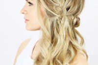 14 a side braided half updo with waves is a trendy idea with a twist to a usual braid