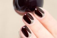 14 burgundy and silver glitter nail design is a chic idea both for fall and Halloween weddings