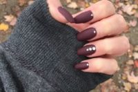 15 matte chocolate manicure spruced up with rhinestones is a chic and refined idea for a fall bride