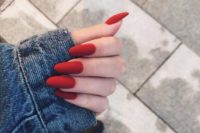 16 matte hot red nails are a great way to make a colorful statement for your bridal look