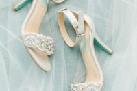 18 off-white embellished wedding heels with ankle straps for a glam touch