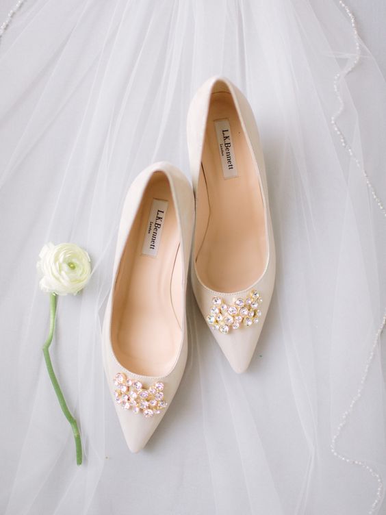 off-white embellished pointed toe wedding shoes are timeless classics