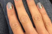 19 spruce up matte grey nails with a touch of metallic geometric decor to add a shiny detail to your look