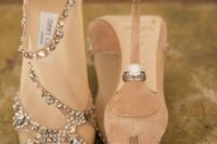 21 camel wedding booties with sheer parts and peep toes for a fashion-forward bride