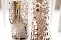22 nude heavily embellished laser cut wedding booties for a fashion statement
