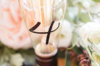 26 vintage light bulbs with table numbers are a great idea to make a stylish accent