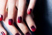 28 ombre purple to hot red nails are great for a dramatic Halloween bridal look