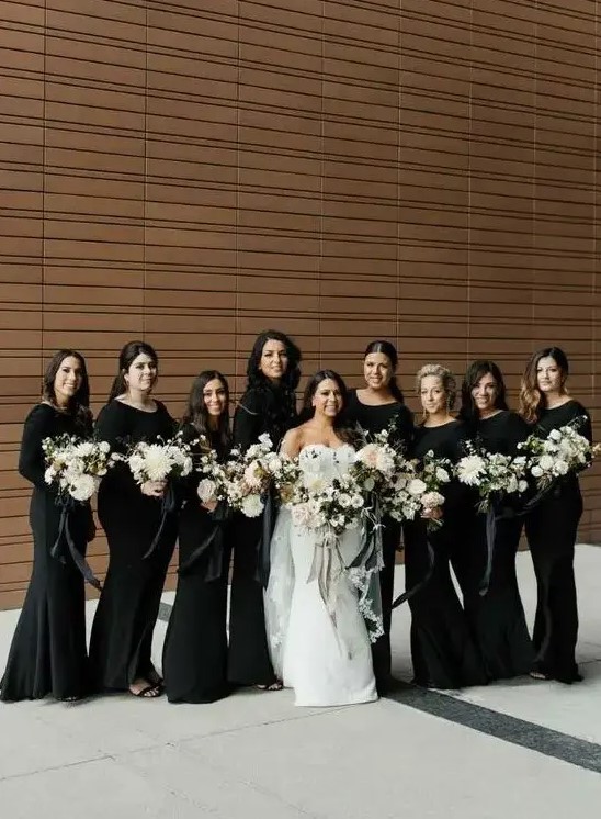 modern mermaid black plain dresses with a bateau neckline and long sleeves are a timeless solution for any wedding
