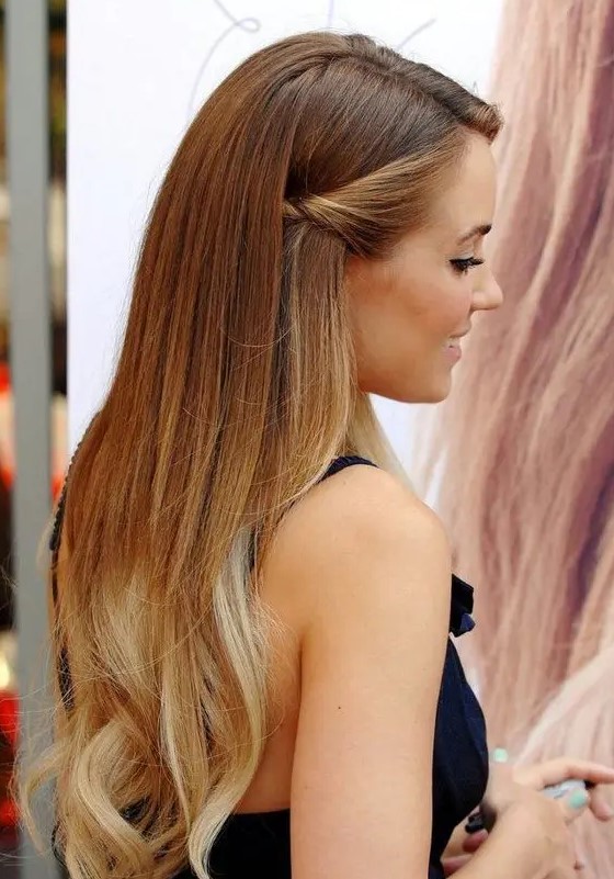 simple locks down with a twist on the side and a chic balayage for those who don't like fuss