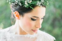 02 a chic fern crown with little white blooms is an elegant and fresh idea for any bride