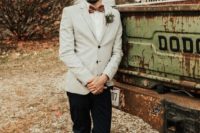 02 a more casual and creative look is spruced up with a bow tie and is great for a modern playful wedding