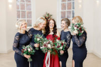 03 The bridesmaids were wearing navy maxi dresses with lace bodices and sleeves and side slits