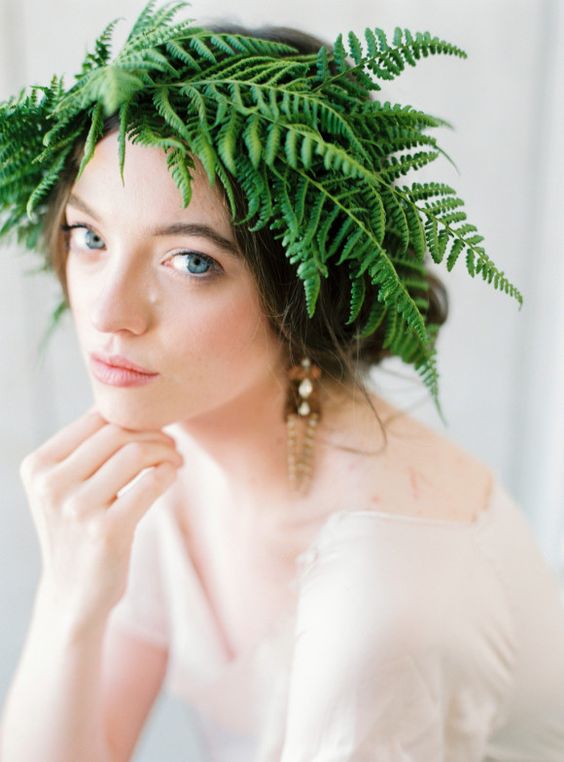 a lush fern bridal crown is a unique idea and a fresh take on traditional floral crowns for brides