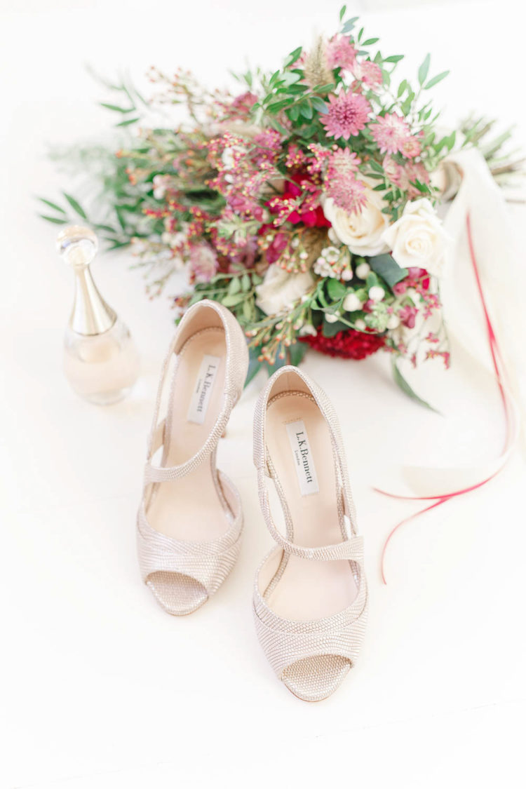 The wedding shoes were sparkling ones for a elegant and shiny touch