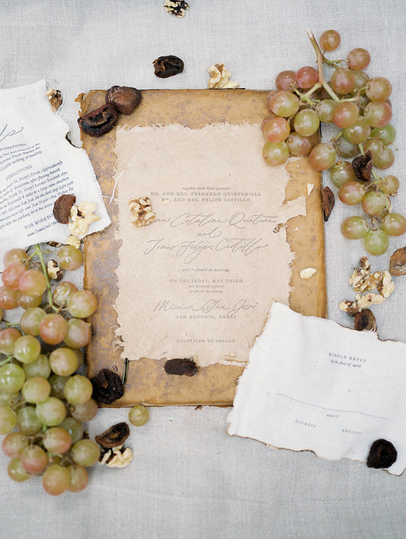 The wedding stationery was elegant vintage, with raw edges and calligraphy