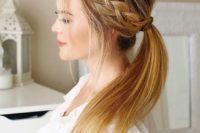 05 a low ponytail with a braided halo and locks down is a simple and cool idea to rock
