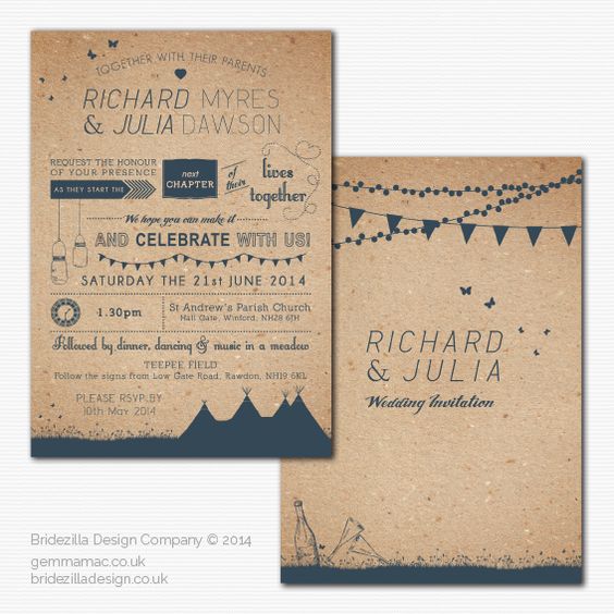 a summer wedding invitation suite made of recycled paper and with teal printing