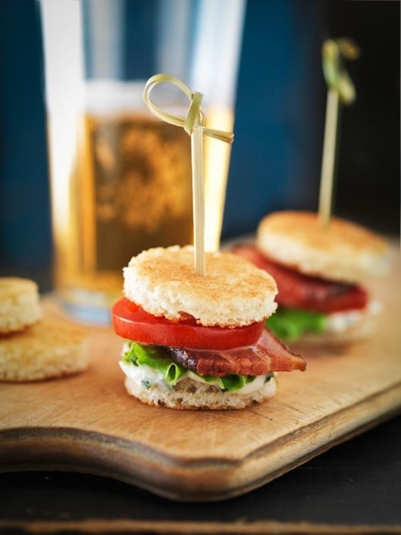 mini panini with tomatoes, bacon and herbs are a tasty cocktail hour idea