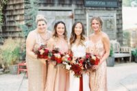 05 mismatching gold sequin bridesmaid gowns are sure to add a touch of sparkle to your wedding