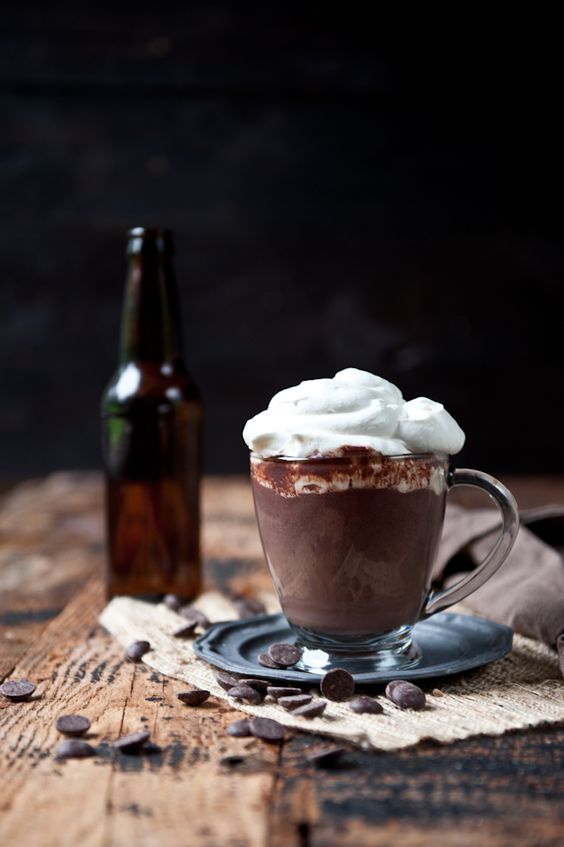 stout hot chocolate with beer whipped cream is a great idea of a singature cocktail
