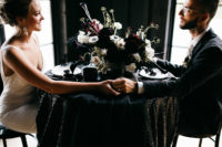 08 The sweetheart table was a moody and exquisite one, with a black sequin tablecloth and a black runner