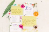 summer inspired wedding stationary in bright colors