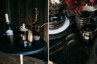 09 Chic metallic mugs, black porcelain and touches of glitter added elegance to the tablescape