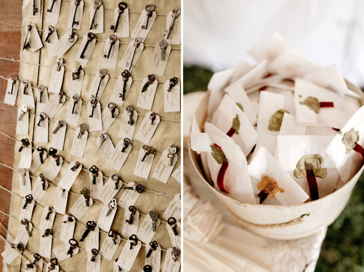 The wedding seating chart was done with vintage keys
