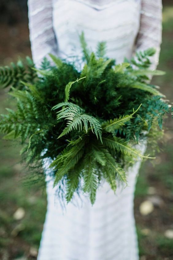 a fern wedding bouquet is a great idea for a modern or minimalist bride, it won't wither