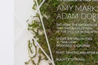 10 an acrylic wedding invitation with real moss inside and geometric touches for a modern affair