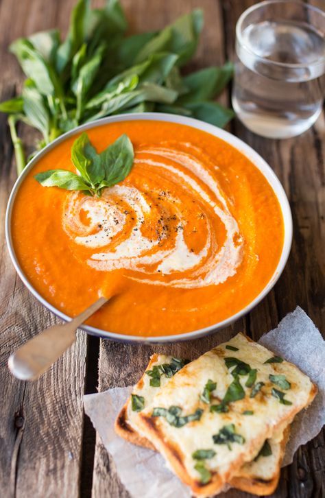 creamy tomato soup with basil cheese on toast is a delicious alternative