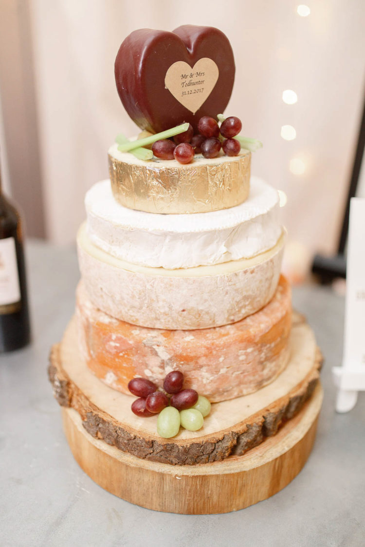 A cheese tower was a fresh take on a traditional wedding cake, and there were large lemon pies to warm everyone up