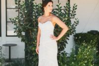 13 a strapless lace mermaid wedding gown with a scallop neckline and a train for a beautifully romantic look