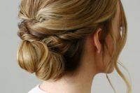 13 a twisted low bun with some locks down plus a bump is a timelessly elegant idea to rock