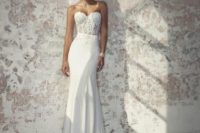 14 a chic strapless mermaid wedding dress with a sweetheart lace bodice and a plain skirt