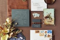 16 a chic leather and slate grey wedding invitation suite is a trendy idea