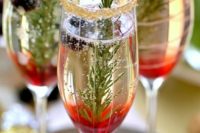 16 winter siganture cocktails with an ombre effect, thyme in glasses with a glitter edge