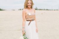 17 a creative wedding separate of a straples sequin top and an A-line skirt plus a belt