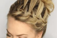 17 a waterfall braid top knot is a creative idea to rock instead of a usual plain top knot