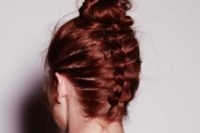 18 an upside down French braid with a top knot is a creative and whimsy option for top knot fans