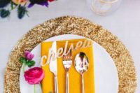 19 a gold sequin placemat is a great idea to add a touch of glam and sparkle to any tablescape