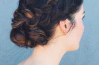 19 a large side braid with a low bun is a trendy and edgy idea for a boho bride or just for those who love braids