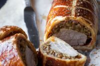 19 puff pastry wrapped pork with mushrooms is a great and hearty way to go