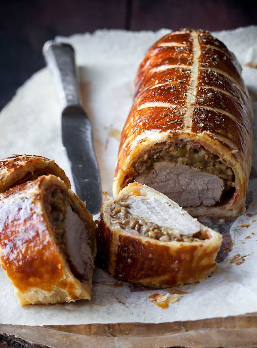 puff pastry wrapped pork with mushrooms is a great and hearty way to go