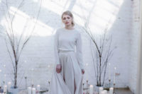 20 a white cashmere jumper plus an off-white A-line skirt with a train for a minimalist bride